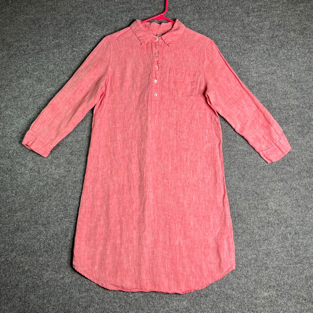 Studio 412 Pink 100% Linen Tunic Dress Small Made in Maine‎ Button Front Pocket